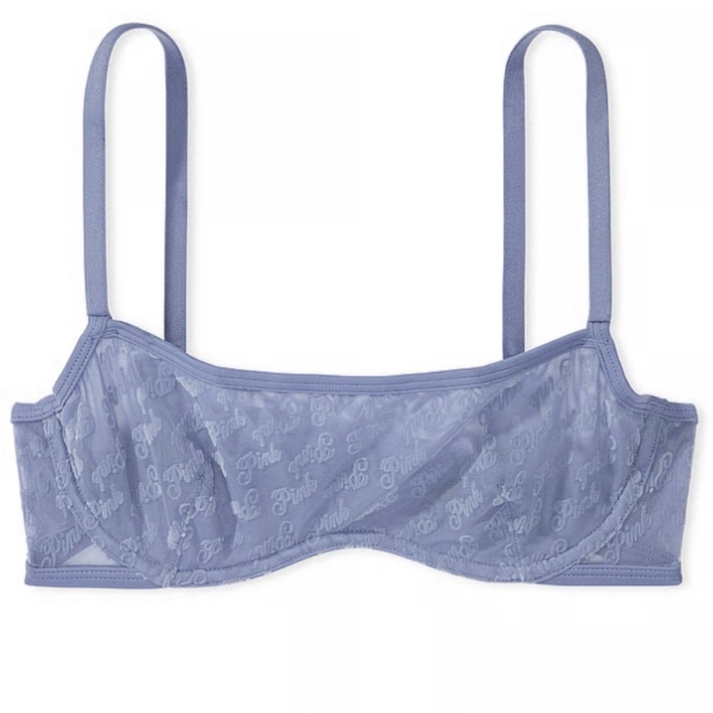 PINK Victoria's Secret Sheer Logo Balconette Bra in Periwinkle Blue